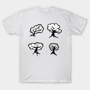 Four Beautiful Black and White Trees Doodle Art T-Shirt